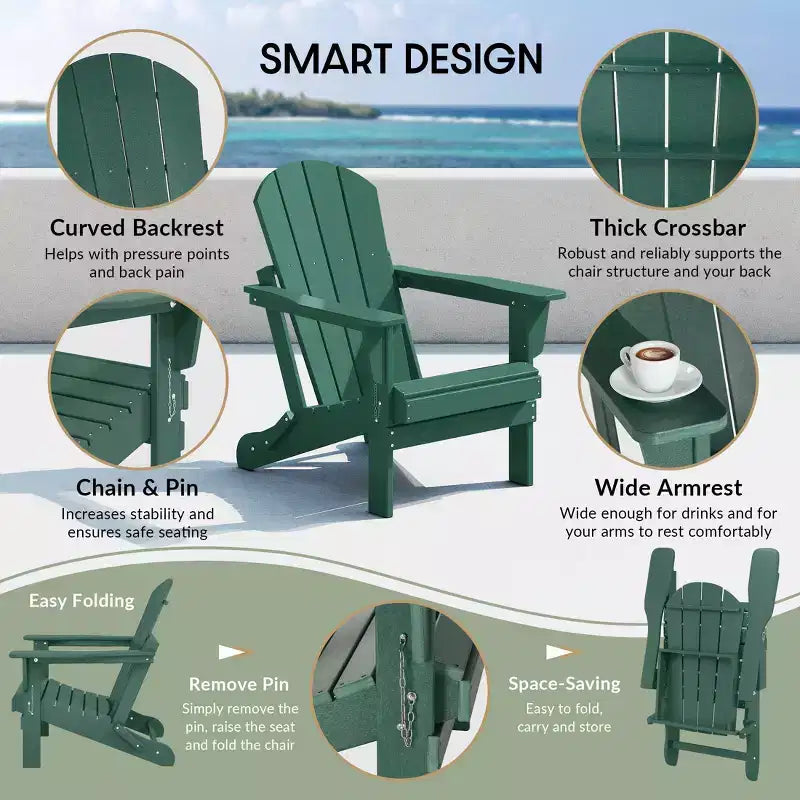 WestinTrends Malibu Set da conversazione da esterno pieghevole a 5 pezzi in HDPE con sedia Adirondack