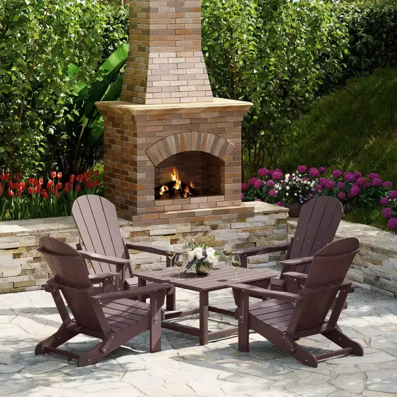 WestinTrends Malibu Set Conversazione da Esterno da 5 Pezzi con Tavolo Quadrato e Sedie Adirondack in HDPE