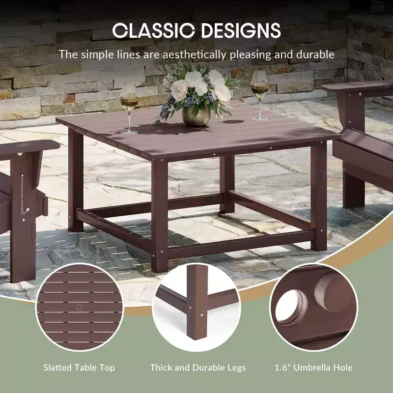 WestinTrends Malibu Set Conversazione da Esterno da 5 Pezzi con Tavolo Quadrato e Sedie Adirondack in HDPE