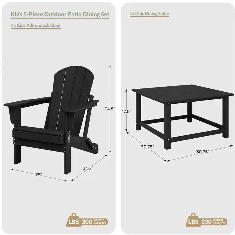 WestinTrends Malibu Set Conversazione da Esterno da 5 Pezzi con Tavolo Quadrato e Sedie Adirondack in HDPE