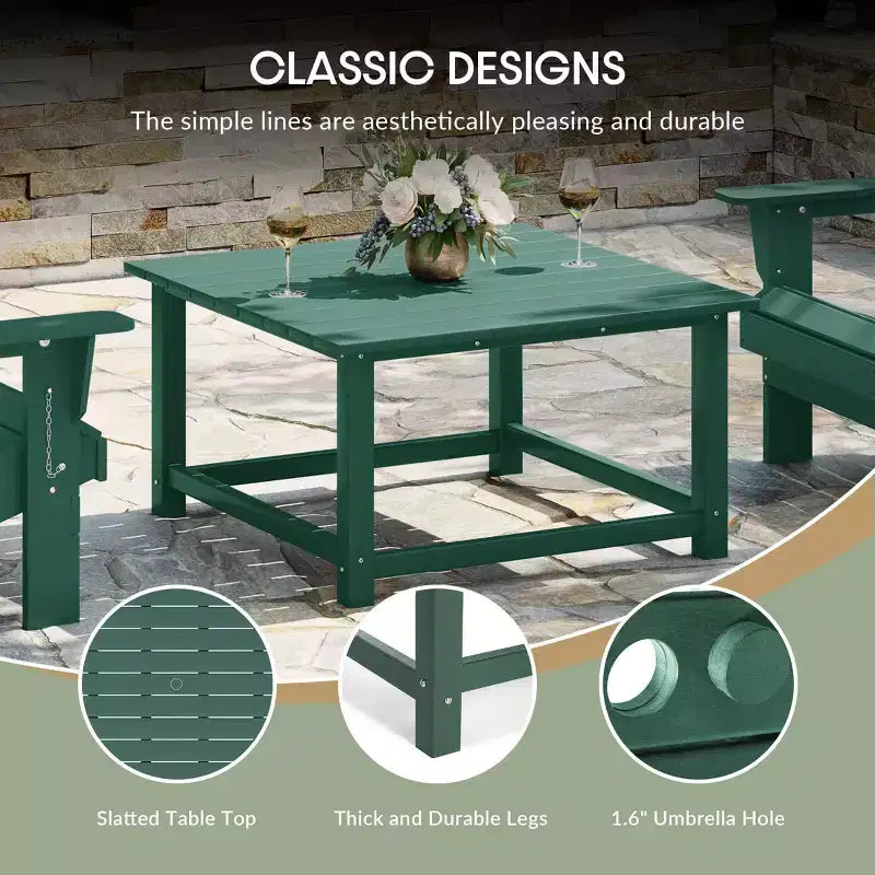 WestinTrends Malibu Set Conversazione da Esterno da 5 Pezzi con Tavolo Quadrato e Sedie Adirondack in HDPE