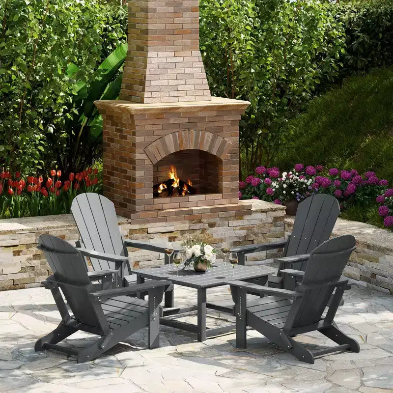 WestinTrends Malibu Set Conversazione da Esterno da 5 Pezzi con Tavolo Quadrato e Sedie Adirondack in HDPE