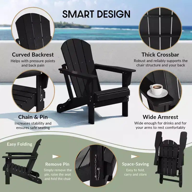 WestinTrends Malibu Set Conversazione da Esterno da 5 Pezzi con Tavolo Quadrato e Sedie Adirondack in HDPE