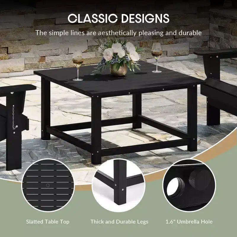 WestinTrends Malibu Set Conversazione da Esterno da 5 Pezzi con Tavolo Quadrato e Sedie Adirondack in HDPE