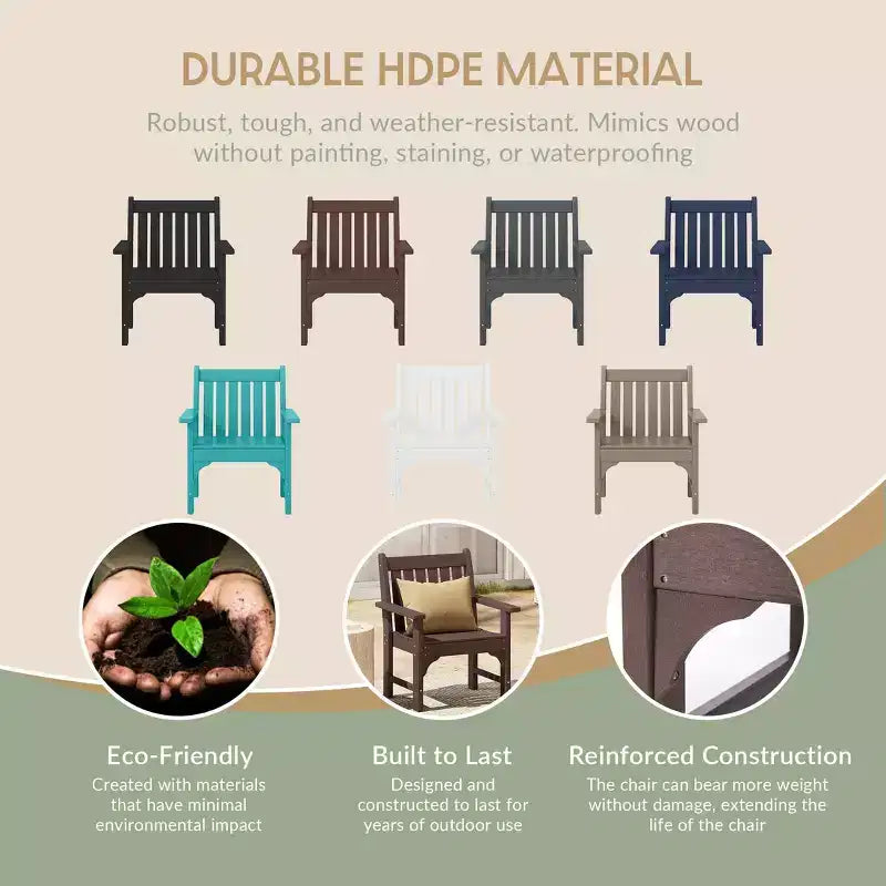 WestinTrends Malibu Set di 3 Sedie da Giardino Adirondack in HDPE con Tavolino Laterale Quadrato Adirondack per Esterni