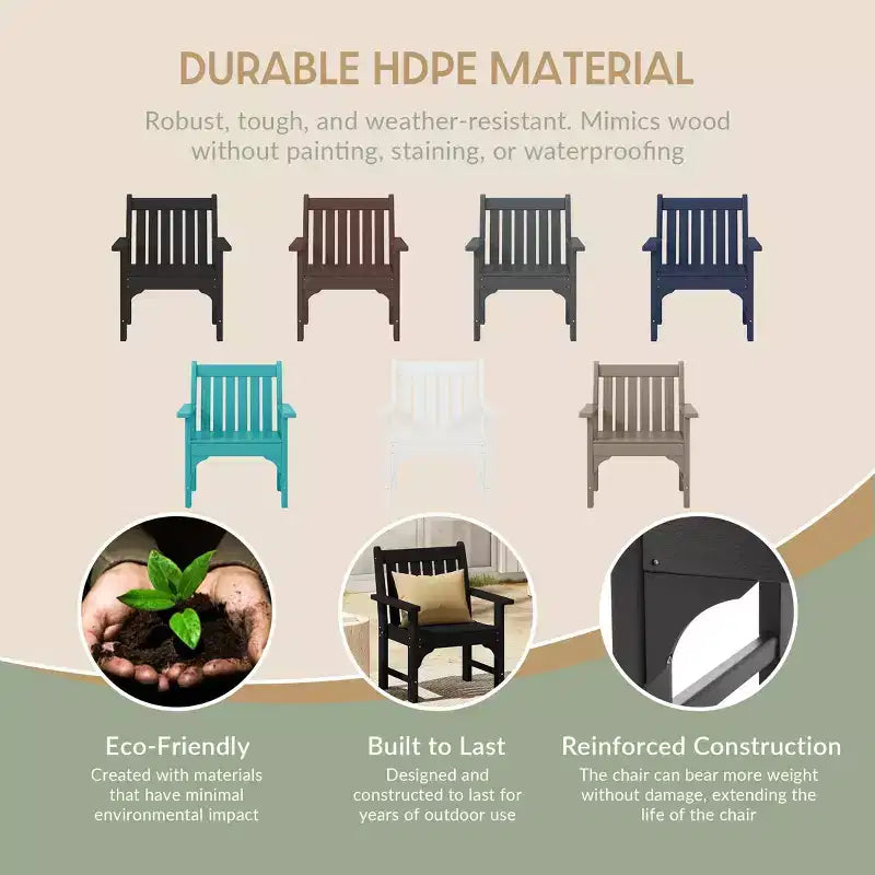 WestinTrends Malibu Set di 3 Sedie da Giardino Adirondack in HDPE con Tavolino Laterale Quadrato Adirondack per Esterni