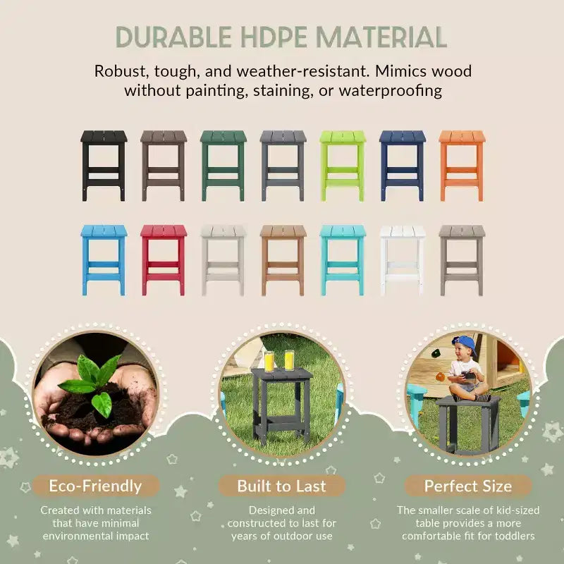 WestinTrends Malibu Arredamento da Esterno per Bambini, Tavolino Quadrato con Sedia Adirondack in HDPE