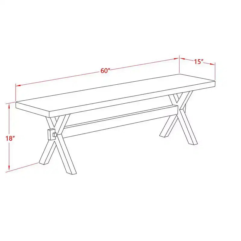 Panca per sala da pranzo moderna X-Style con sedile in legno, 60x15x18 pollici, bianco puro