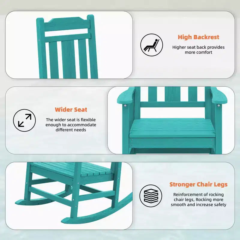 Hyleory HDPE Sedia a dondolo moderna in resina, Sedia Adirondack da esterno extra larga
