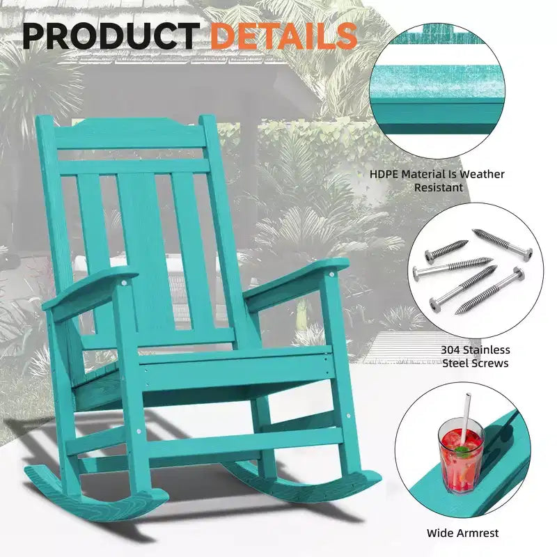 Hyleory HDPE Sedia a dondolo moderna in resina, Sedia Adirondack da esterno extra larga