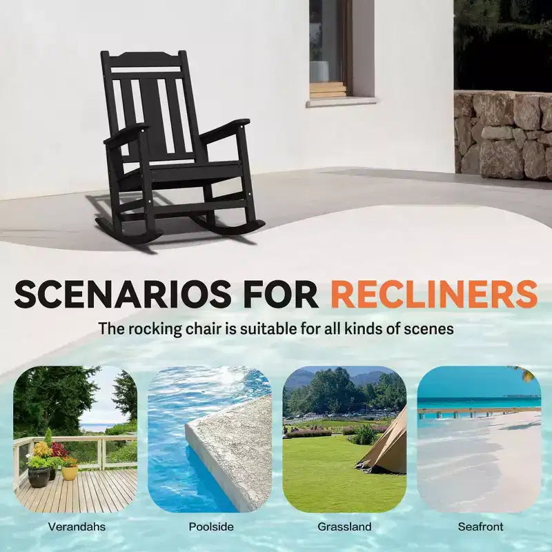 Hyleory HDPE Sedia a dondolo moderna in resina, Sedia Adirondack da esterno extra larga