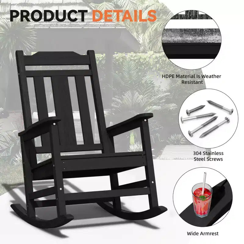 Hyleory HDPE Sedia a dondolo moderna in resina, Sedia Adirondack da esterno extra larga