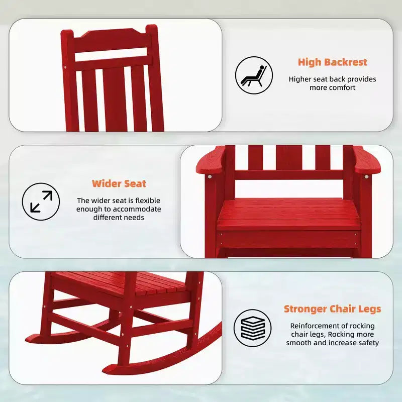 Hyleory HDPE Sedia a dondolo moderna in resina, Sedia Adirondack da esterno extra larga