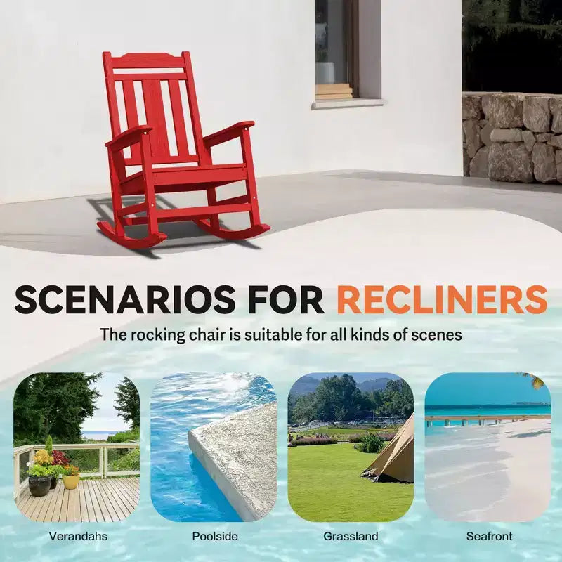 Hyleory HDPE Sedia a dondolo moderna in resina, Sedia Adirondack da esterno extra larga