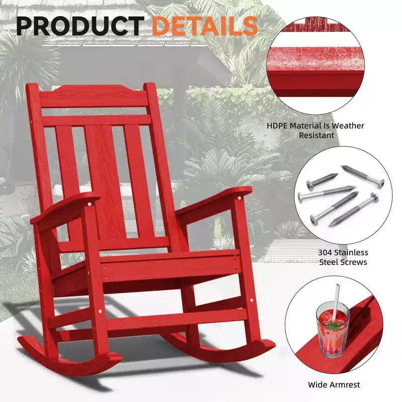 Hyleory HDPE Sedia a dondolo moderna in resina, Sedia Adirondack da esterno extra larga