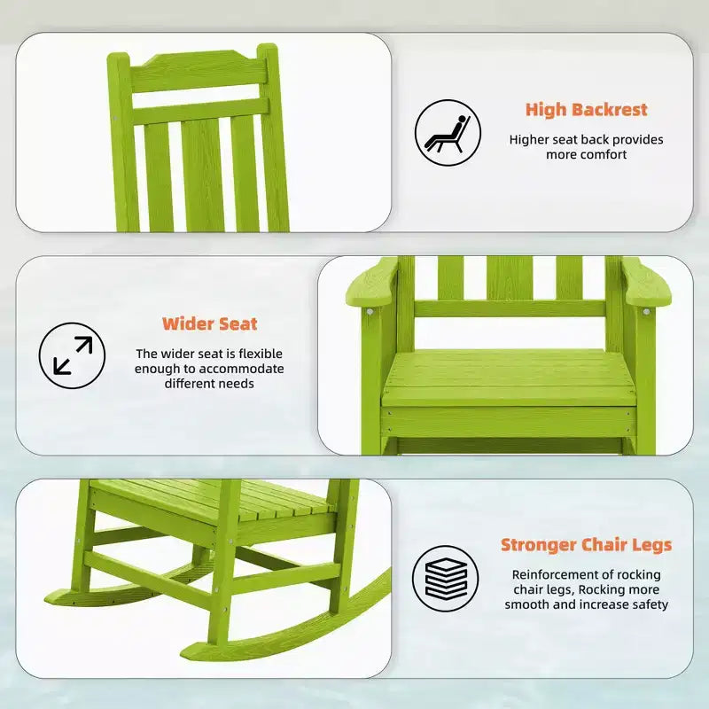 Hyleory HDPE Sedia a dondolo moderna in resina, Sedia Adirondack da esterno extra larga