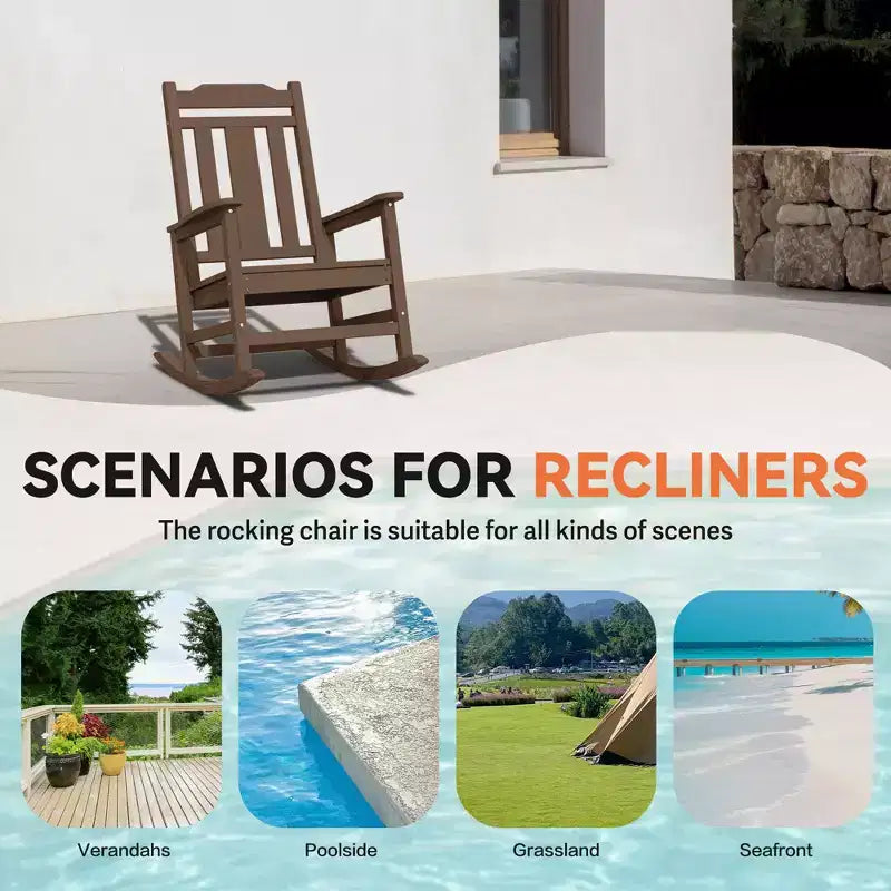 Hyleory HDPE Sedia a dondolo moderna in resina, Sedia Adirondack da esterno extra larga