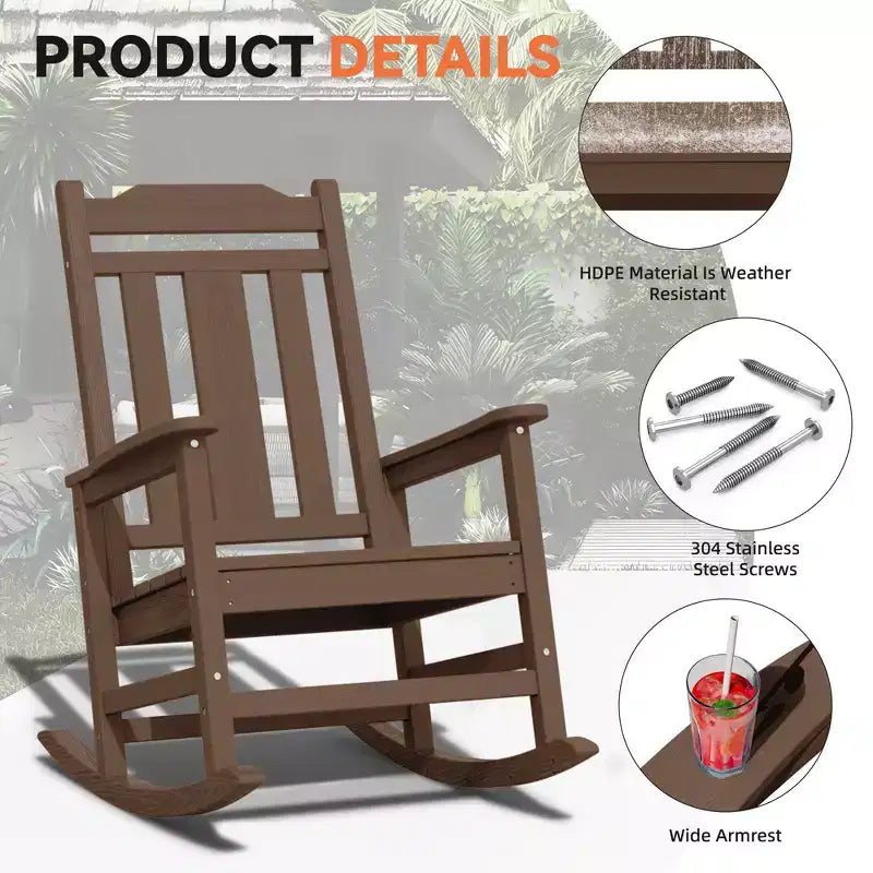Hyleory HDPE Sedia a dondolo moderna in resina, Sedia Adirondack da esterno extra larga