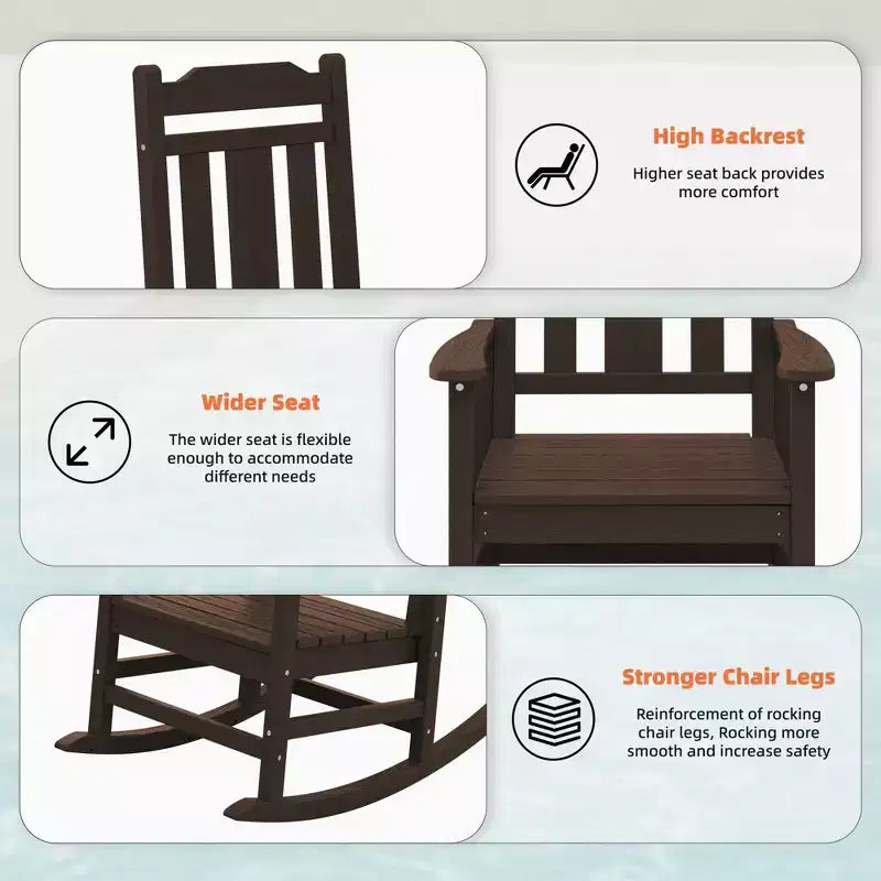 Hyleory HDPE Sedia a dondolo moderna in resina, Sedia Adirondack da esterno extra larga
