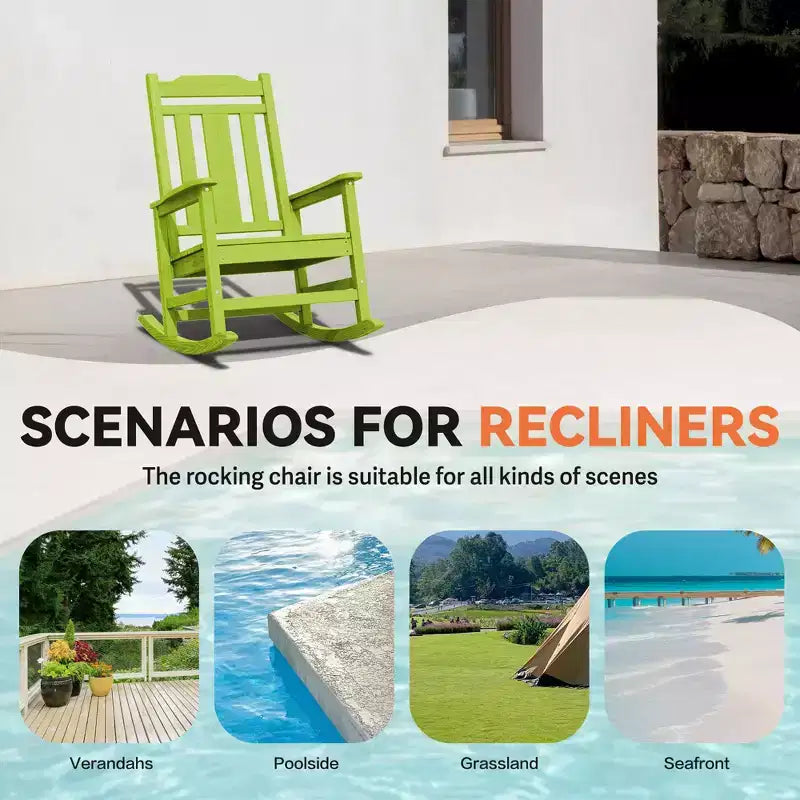 Hyleory HDPE Sedia a dondolo moderna in resina, Sedia Adirondack da esterno extra larga