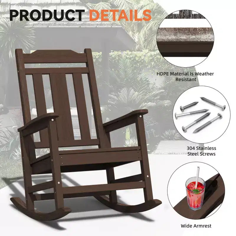 Hyleory HDPE Sedia a dondolo moderna in resina, Sedia Adirondack da esterno extra larga