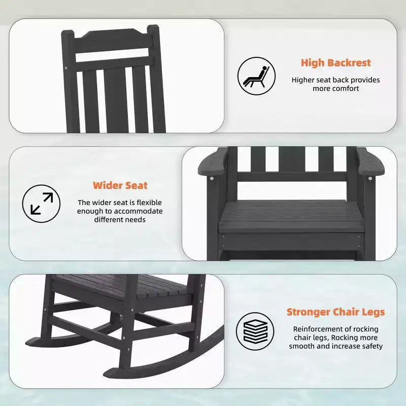 Hyleory HDPE Sedia a dondolo moderna in resina, Sedia Adirondack da esterno extra larga