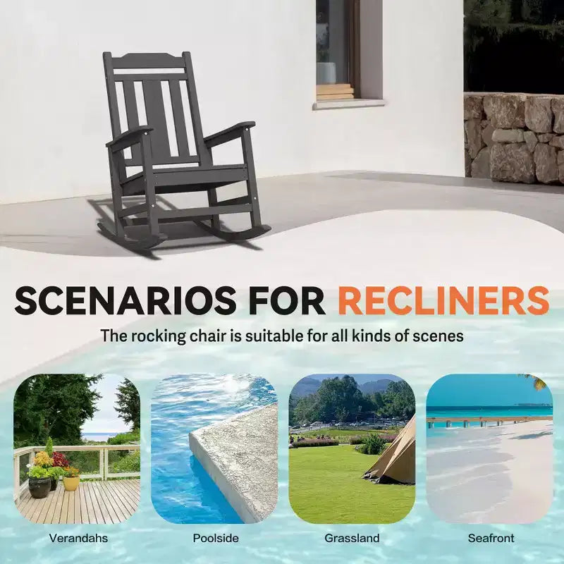 Hyleory HDPE Sedia a dondolo moderna in resina, Sedia Adirondack da esterno extra larga