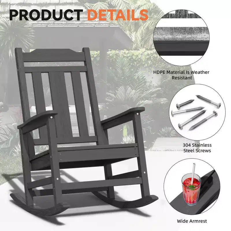 Hyleory HDPE Sedia a dondolo moderna in resina, Sedia Adirondack da esterno extra larga
