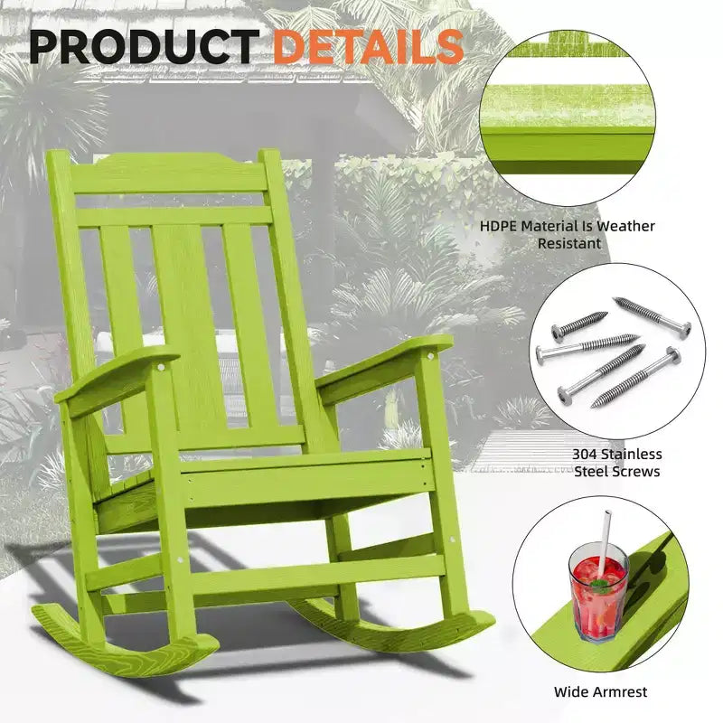 Hyleory HDPE Sedia a dondolo moderna in resina, Sedia Adirondack da esterno extra larga