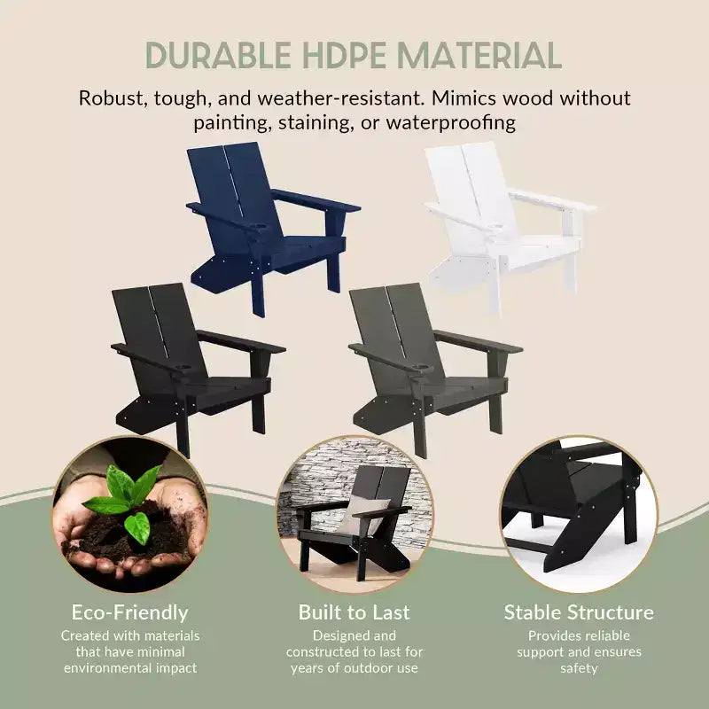 WestinTrends Riviera Sedia Adirondack moderna da esterno in HDPE con portabicchieri, bianca