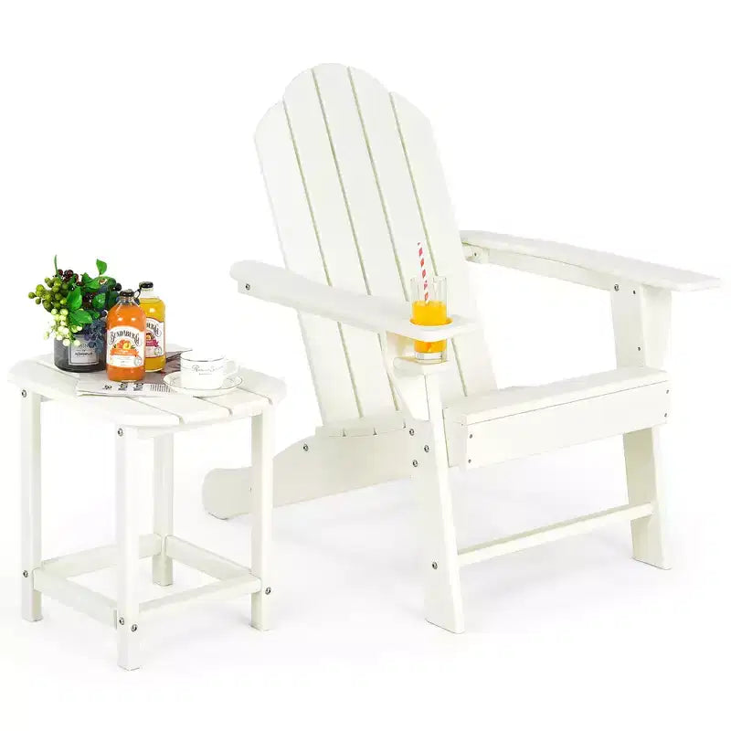 Costway 2 pz Tavolino da Giardino Adirondack in HDPE Resistente alle Intemperie con Portabicchieri Blu Marino/Bianco