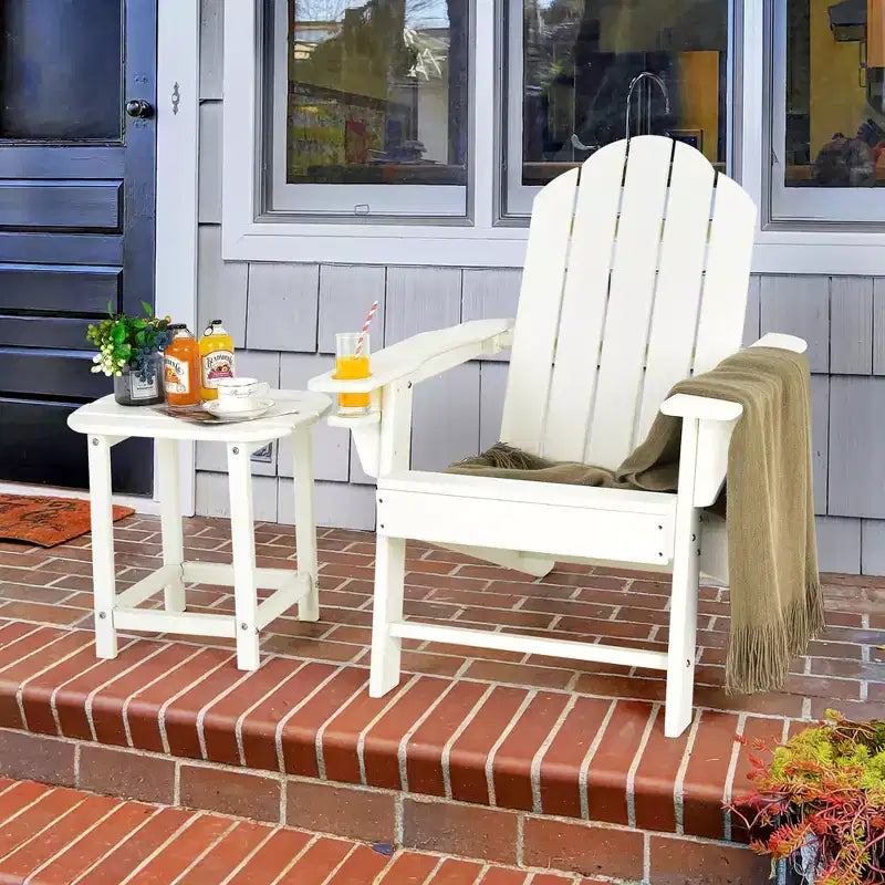 Costway 2 pz Tavolino da Giardino Adirondack in HDPE Resistente alle Intemperie con Portabicchieri Blu Marino/Bianco