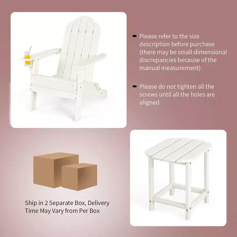 Costway 2 pz Tavolino da Giardino Adirondack in HDPE Resistente alle Intemperie con Portabicchieri Blu Marino/Bianco