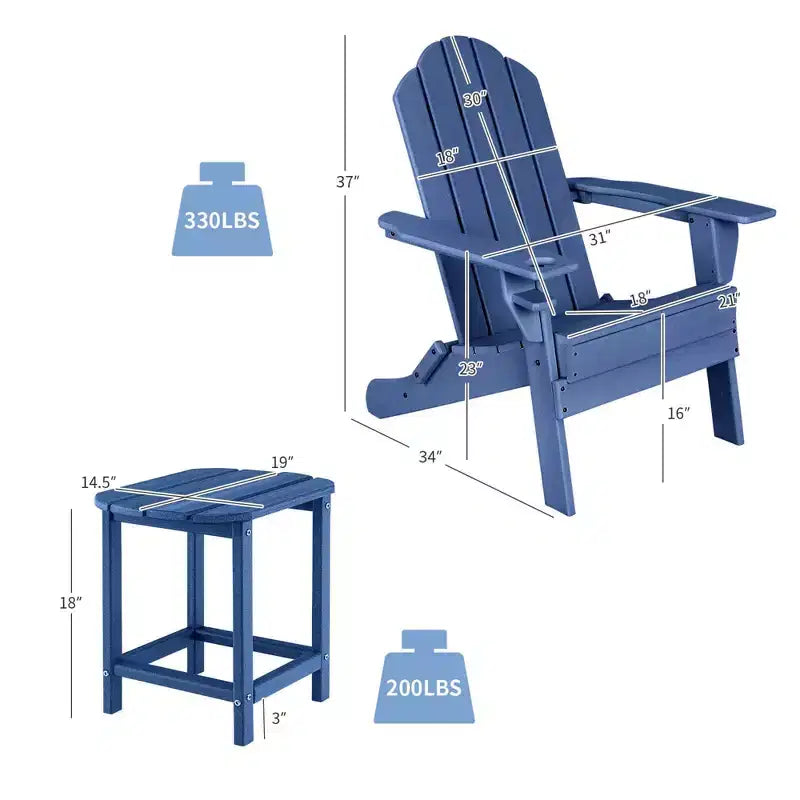 Costway 2 pz Tavolino da Giardino Adirondack in HDPE Resistente alle Intemperie con Portabicchieri Blu Marino/Bianco