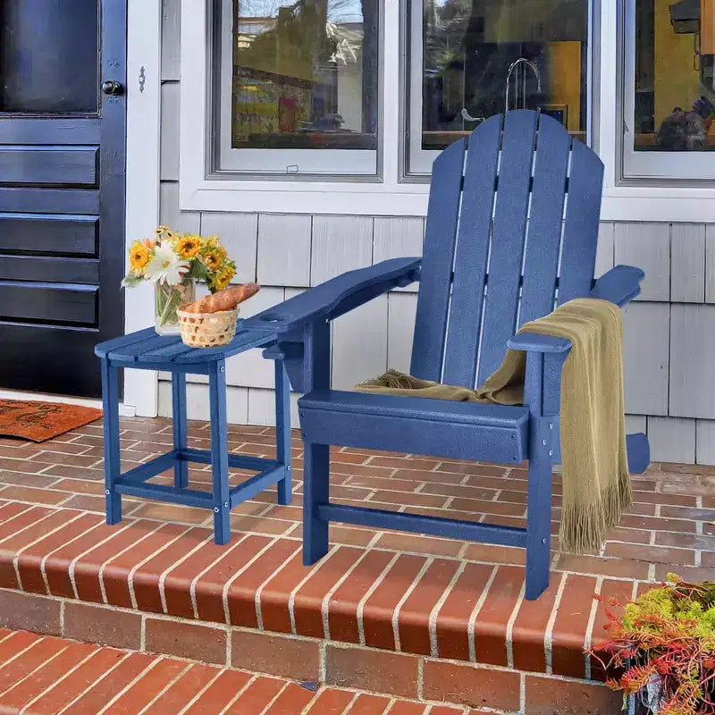 Costway 2 pz Tavolino da Giardino Adirondack in HDPE Resistente alle Intemperie con Portabicchieri Blu Marino/Bianco