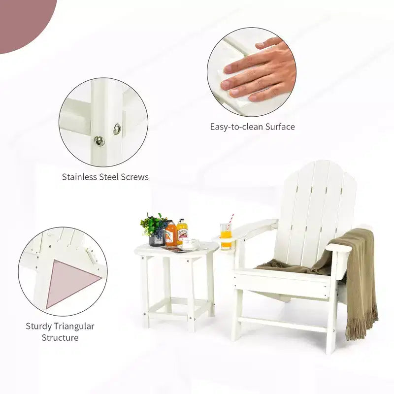 Costway 2 pz Tavolino da Giardino Adirondack in HDPE Resistente alle Intemperie con Portabicchieri Blu Marino/Bianco