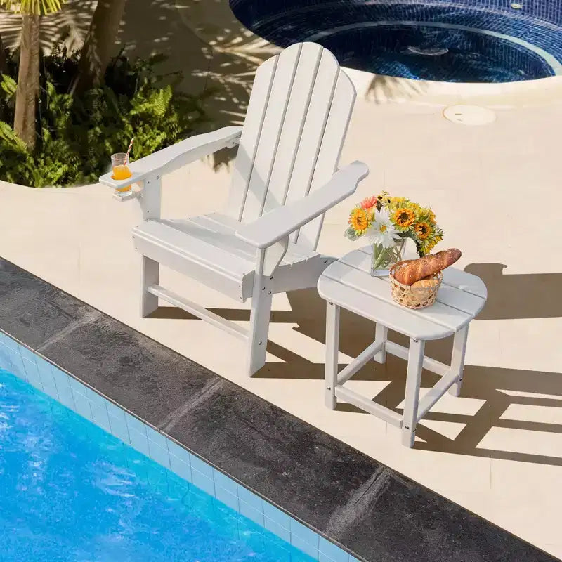 Costway Lot de 2 chaises Adirondack de patio avec table d'appoint, en PEHD résistant aux intempéries, porte-gobelet, marine/blanc
