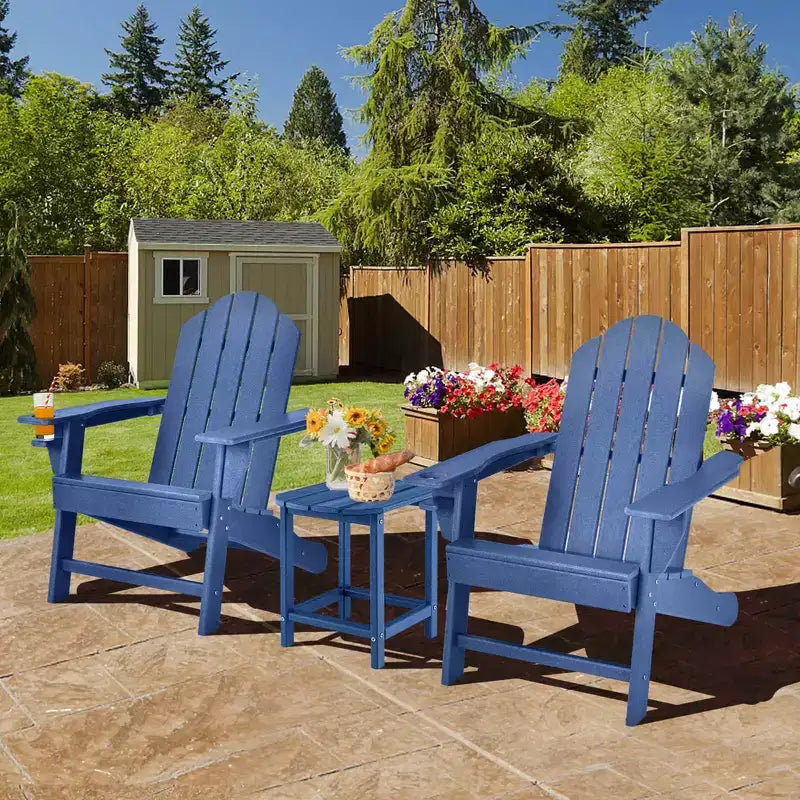 Costway 3 PCS Patio Adirondack Chair Side Table HDPE Weather Resistant Cup Holder