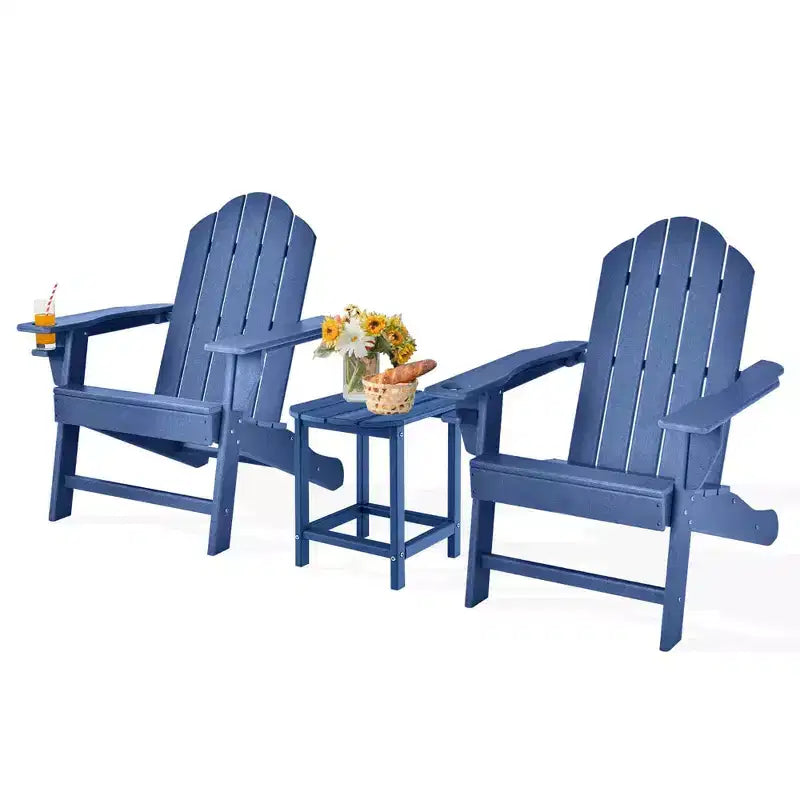 Costway 3 pezzi Sedia Adirondack da Patio Tavolino in HDPE Resistente alle Intemperie Portabicchieri