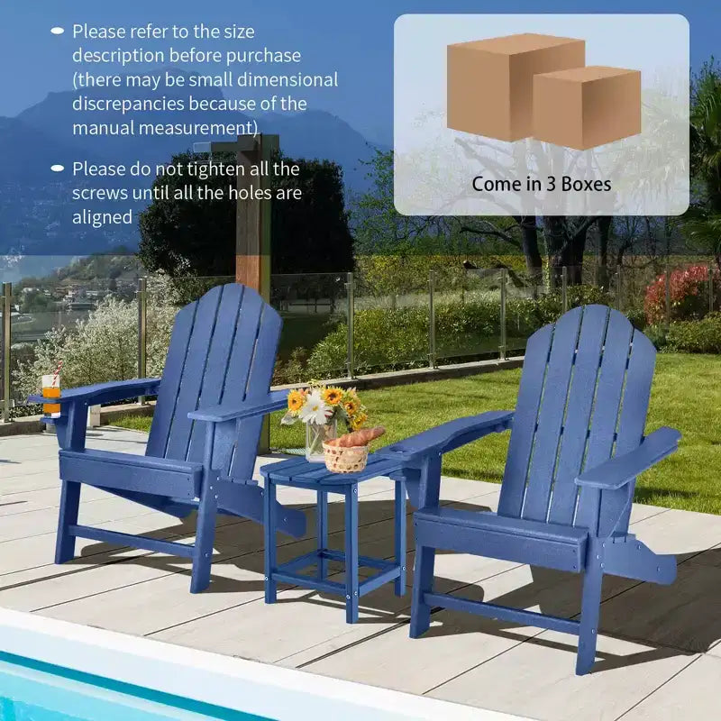 Costway 3 pezzi Sedia Adirondack da Patio Tavolino in HDPE Resistente alle Intemperie Portabicchieri