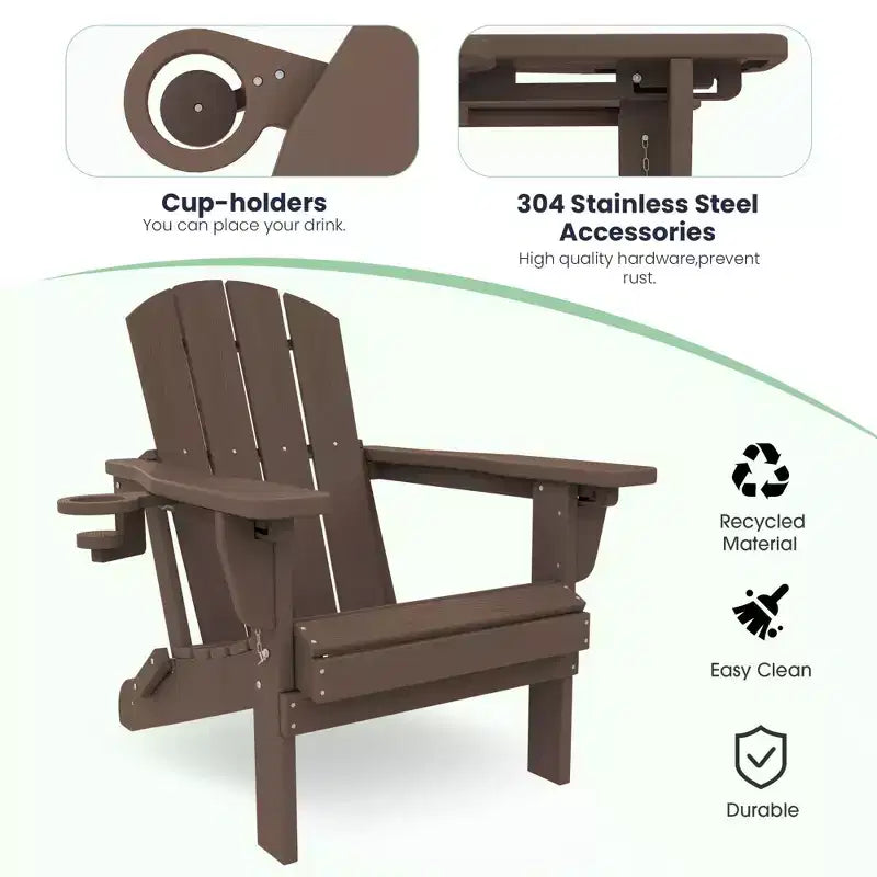 Set da conversazione per esterno a 5 pezzi con 2 pouf pieghevoli, tavolino d'appoggio a due livelli e 2 sedie Adirondack da giardino in plastica regolabili