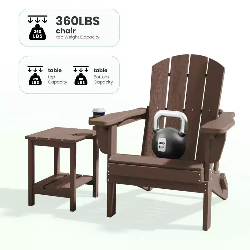 Set da conversazione per esterno a 5 pezzi con 2 pouf pieghevoli, tavolino d'appoggio a due livelli e 2 sedie Adirondack da giardino in plastica regolabili