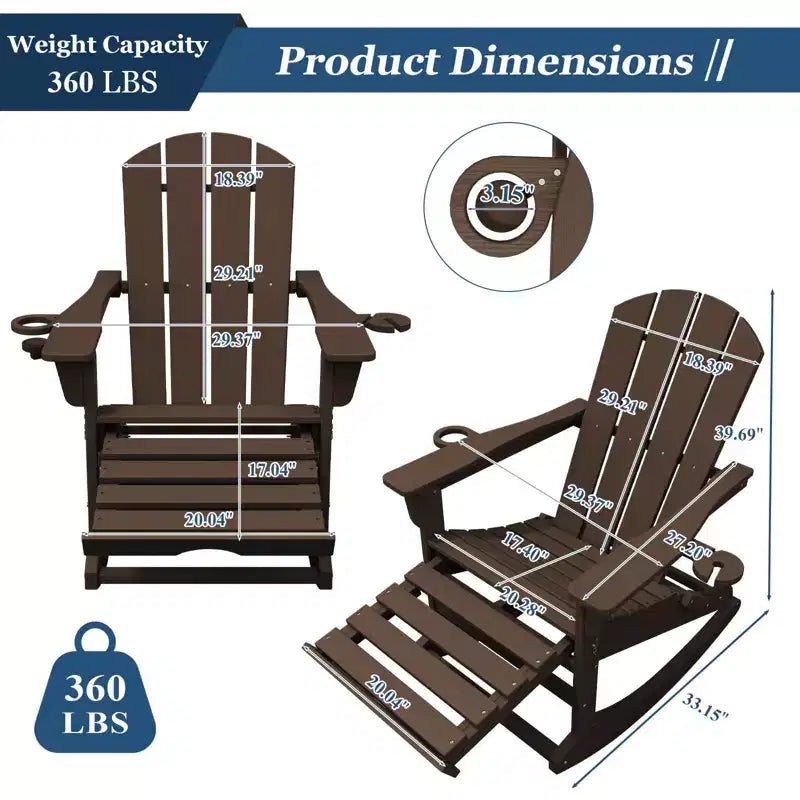 Sedia a Dondolo Adirondack con Poggiapiedi Retraibile e Portabicchieri, Sedia Pieghevole Adirondack in HDPE per Tutte le Condizioni Atmosferiche, Sedia da Pozzo del Fuoco per Verande, Patii