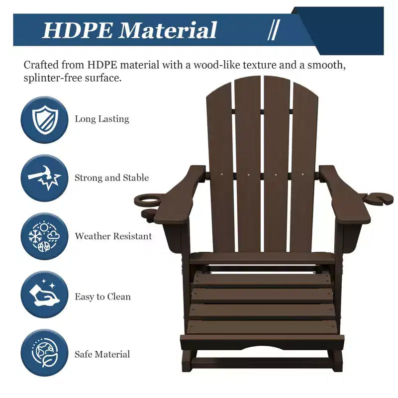 Sedia a Dondolo Adirondack con Poggiapiedi Retraibile e Portabicchieri, Sedia Pieghevole Adirondack in HDPE per Tutte le Condizioni Atmosferiche, Sedia da Pozzo del Fuoco per Verande, Patii