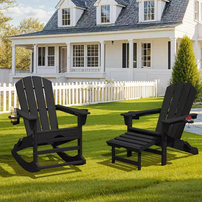 Sedia a Dondolo Adirondack con Poggiapiedi Retraibile e Portabicchieri, Sedia Pieghevole Adirondack in HDPE per Tutte le Condizioni Atmosferiche, Sedia da Pozzo del Fuoco per Verande, Patii