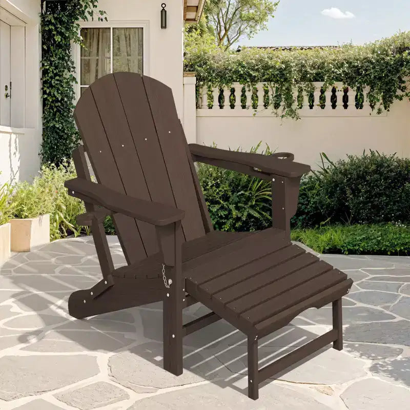 Sedia a Dondolo Adirondack con Poggiapiedi Retraibile e Portabicchieri, Sedia Pieghevole Adirondack in HDPE per Tutte le Condizioni Atmosferiche, Sedia da Pozzo del Fuoco per Verande, Patii