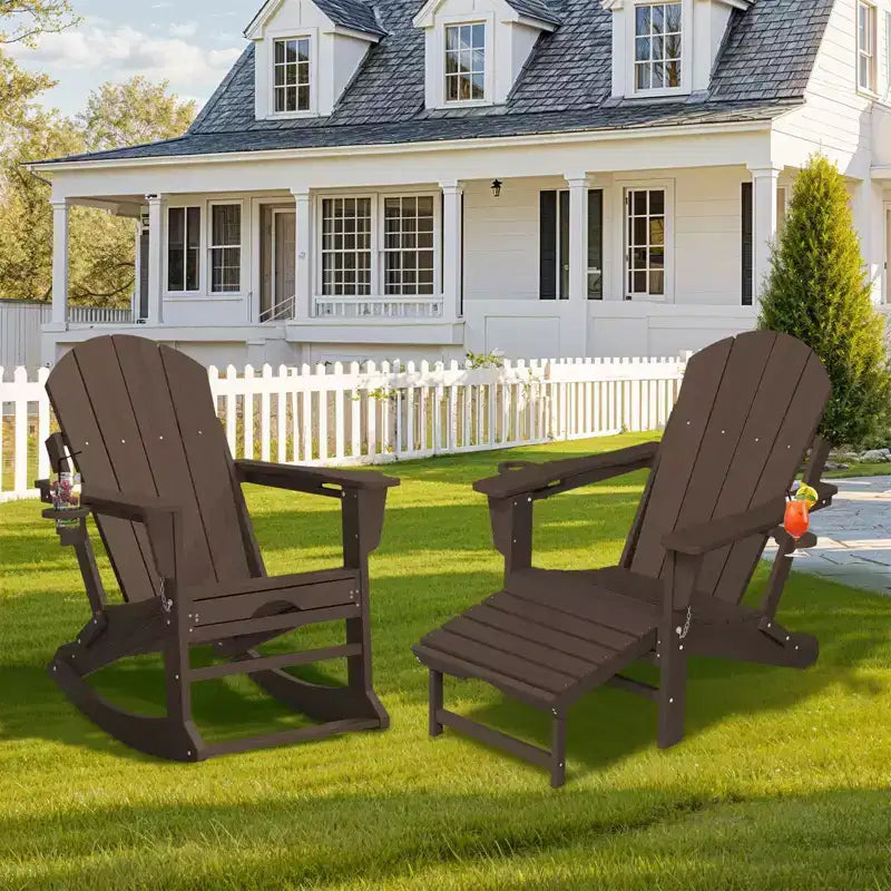 Sedia a Dondolo Adirondack con Poggiapiedi Retraibile e Portabicchieri, Sedia Pieghevole Adirondack in HDPE per Tutte le Condizioni Atmosferiche, Sedia da Pozzo del Fuoco per Verande, Patii
