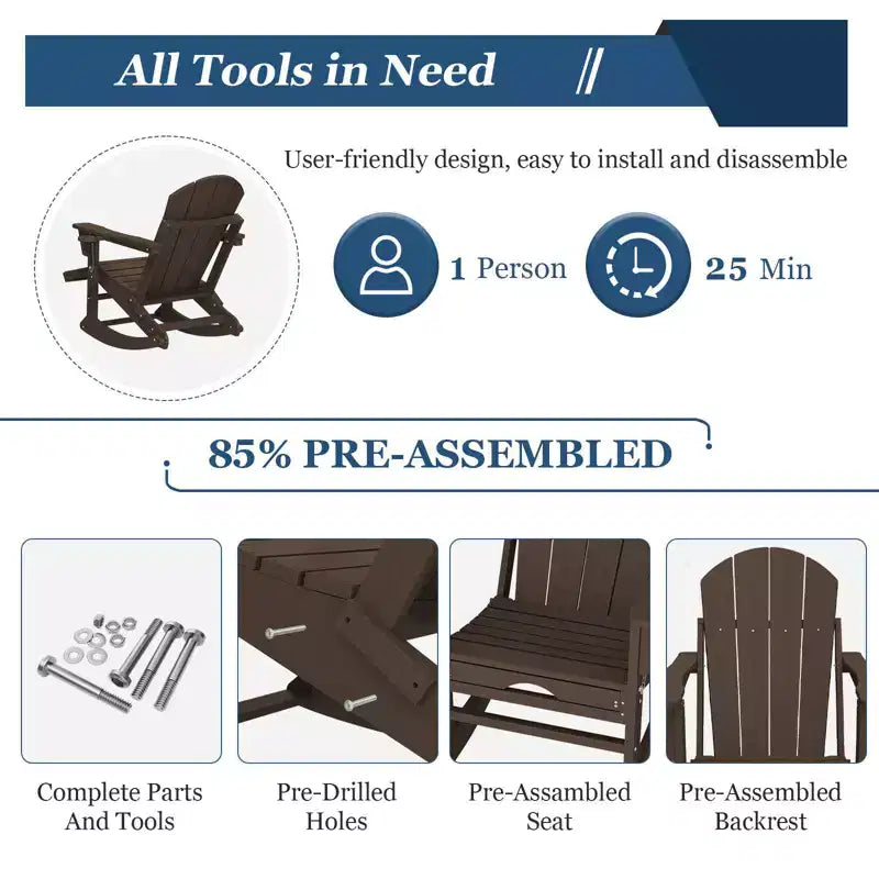Sedia a Dondolo Adirondack con Poggiapiedi Retraibile e Portabicchieri, Sedia Pieghevole Adirondack in HDPE per Tutte le Condizioni Atmosferiche, Sedia da Pozzo del Fuoco per Verande, Patii