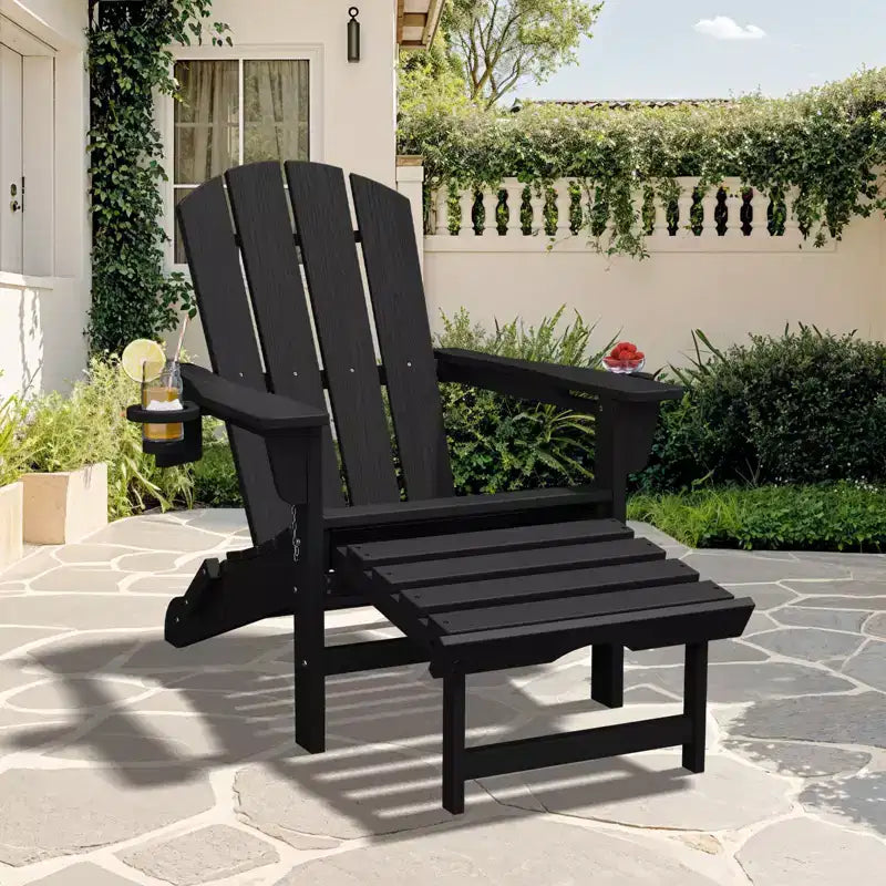 Sedia a Dondolo Adirondack con Poggiapiedi Retraibile e Portabicchieri, Sedia Pieghevole Adirondack in HDPE per Tutte le Condizioni Atmosferiche, Sedia da Pozzo del Fuoco per Verande, Patii