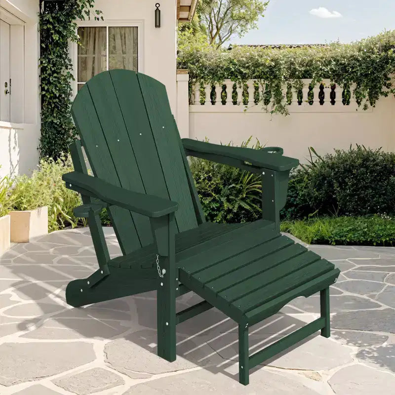 Sedia a Dondolo Adirondack con Poggiapiedi Retraibile e Portabicchieri, Sedia Pieghevole Adirondack in HDPE per Tutte le Condizioni Atmosferiche, Sedia da Pozzo del Fuoco per Verande, Patii